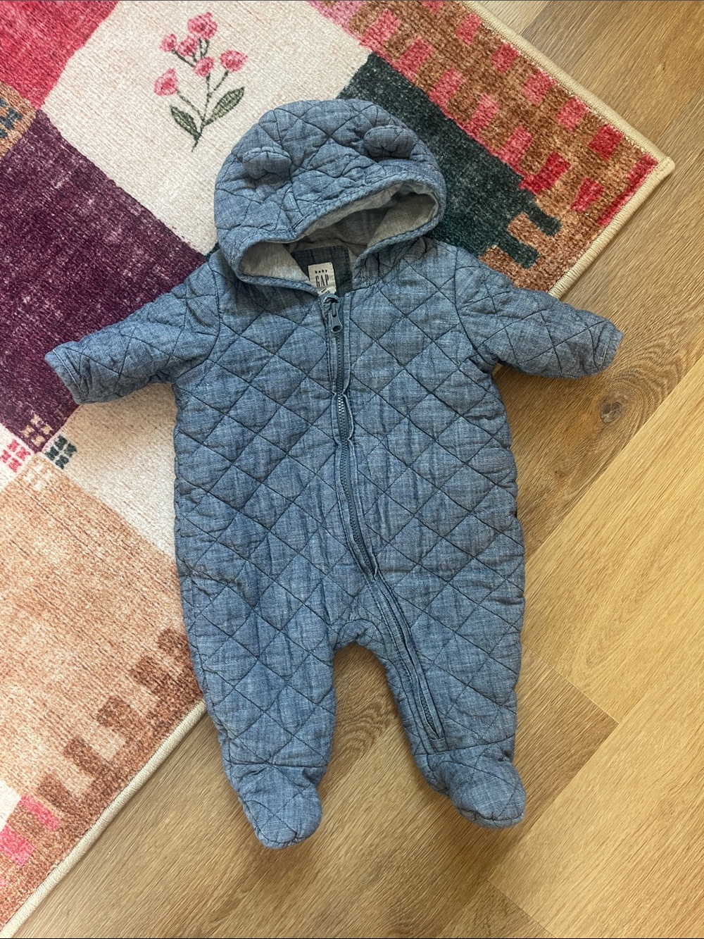 GAP Quilted Hooded Footed One-Piece - Heathered Blue